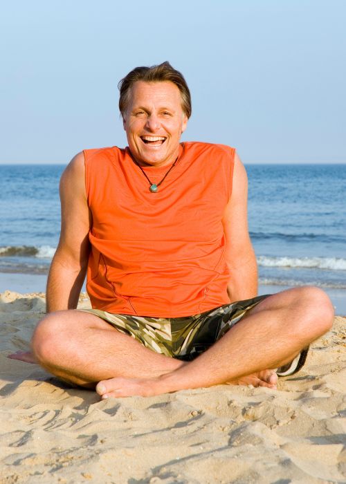 Acupuncture for stress management Happy mature gentleman feeling relaxed after acupuncture treatment